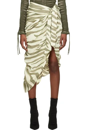 Balmain Beige & Khaki Zebra Print Midi Skirt