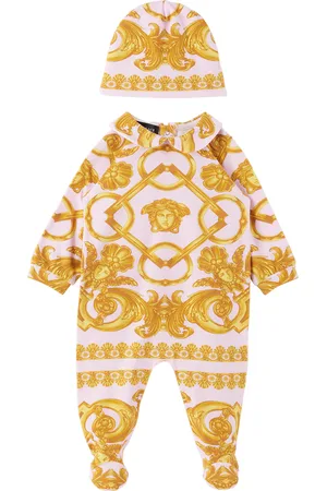 VERSACE Baby Pink Barocco 660 Jumpsuit & Beanie Set