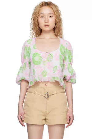 Ganni Pink & Green Pleated Blouse