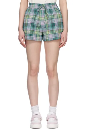 Ganni Green Check Shorts