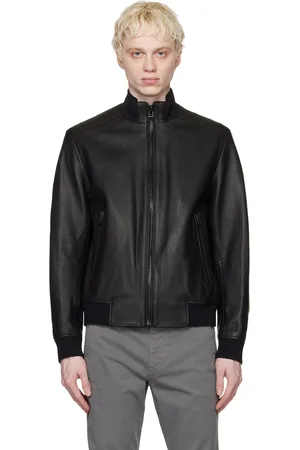 HUGO BOSS Black Bomber-Style Leather Jacket