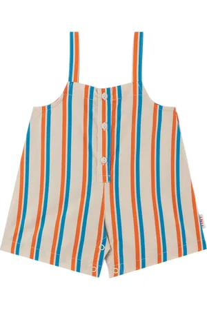 Tiny Cottons Girls Dungarees - Baby Off-White Retro Lines Overalls