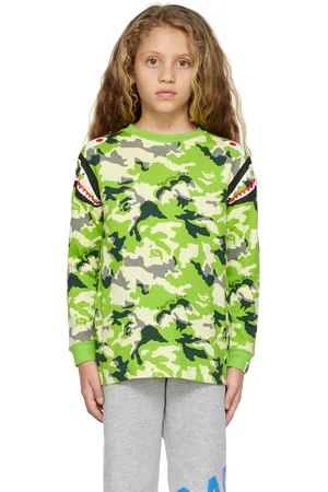 BAPE Long Sleeve - Kids Green Woodland Camo Shark Long Sleeve T-Shirt
