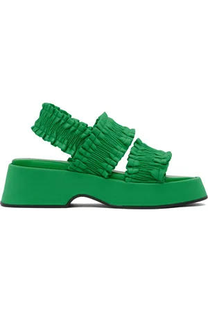 Ganni Women Sandals - Green Smock Flatform Sandals