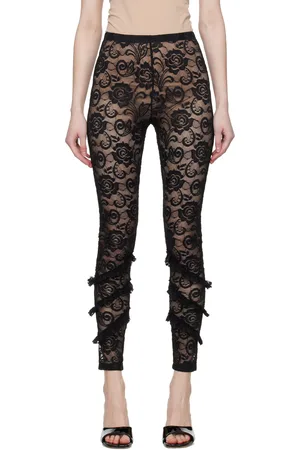 Msgm Women Leggings - Black Floral Leggings