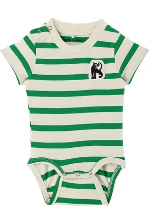 Mini Rodini Rompers - Baby Green & White Panther Patch Bodysuit