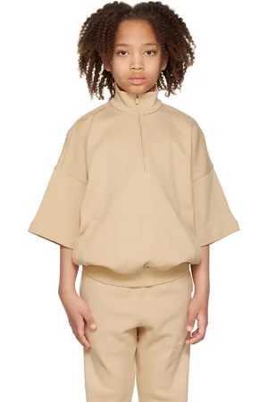 Essentials Hoodies - Kids Beige Half-Zip Sweatshirt
