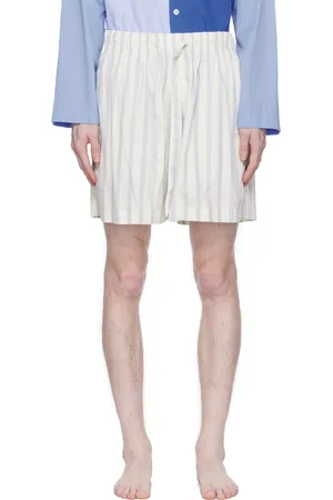 Off-White & Blue Striped Pyjama Shorts