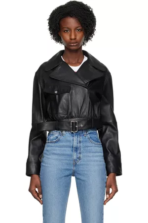 HUGO BOSS Women Leather Jackets - Black Belted Leather Jacket