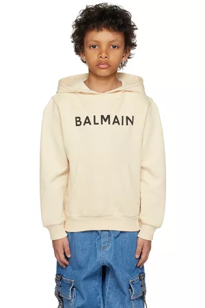 Balmain Hoodies - Kids Beige Printed Hoodie