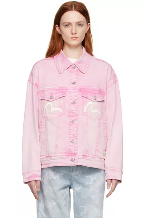 Evisu Women Denim Jackets - Pink Embroidered Denim Jacket
