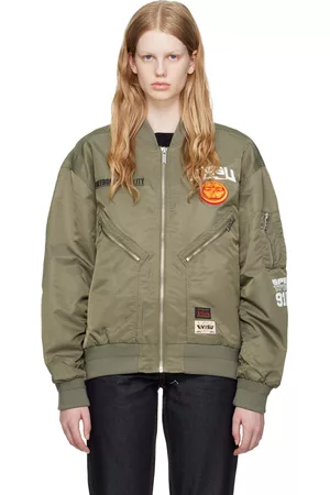 Evisu Women Bomber Jackets - Khaki Embroidered Bomber