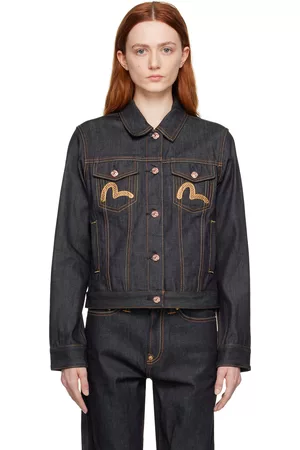 Evisu Women Denim Jackets - Indigo Embroidered Denim Jacket