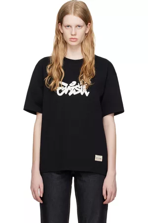 Evisu Women T-shirts - Black Graffiti Daruma Daicock T-Shirt