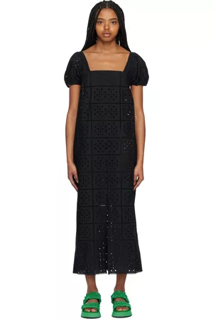 Ganni Women Midi Dresses - Black Puff Sleeve Midi Dress