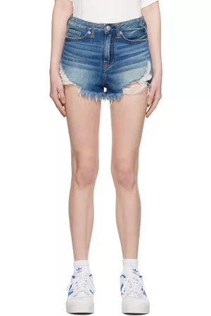 Evisu Women Shorts - Blue Printed Denim Shorts