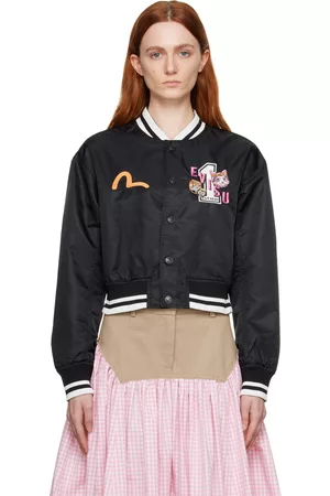 Evisu Women Bomber Jackets - Black Fortune Cat Drumming Bomber Jacket