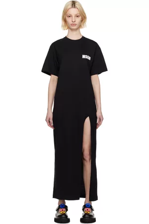 Msgm Women Maxi Dresses - Black Side Slit Maxi Dress