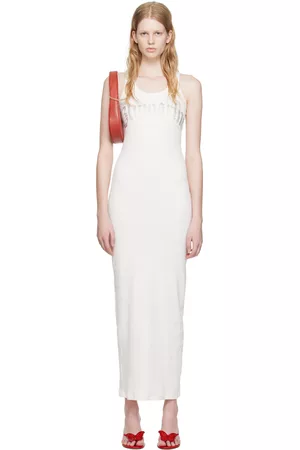 BLUMARINE Women Maxi Dresses - White Crystal-Cut Maxi Dress