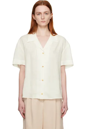 Prague Lemon Linen Shirt, Short Sleeve Cream Linen Shirt