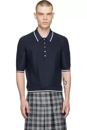 Thom Browne Men Polo Shirts - Navy Tipping Polo