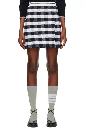 Thom Browne Women Mini Skirts - Navy & White Check Miniskirt