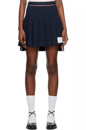 Thom Browne Women Mini Skirts - Navy Pleated Miniskirt
