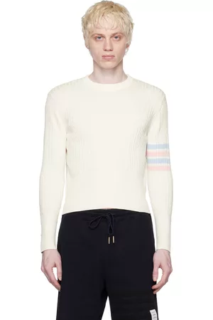 Thom Browne Men Sweaters - White 4-Bar Sweater