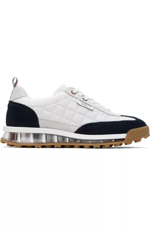 Thom Browne Men Sneakers - White & Navy Quilted Tech Runner Sneakers