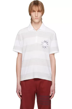 Thom Browne Men Long Sleeve Polo Shirts - White & Gray Flower Rugby Polo