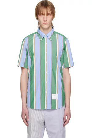 Thom Browne Men Sleeveless Shirts - Green Striped Shirt