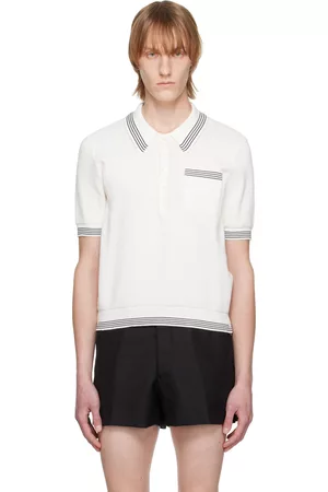 Thom Browne Men Long Sleeve Polo Shirts - White Tipping Polo