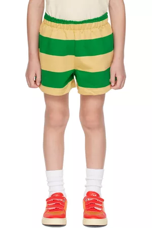 Tiny Cottons Shorts - Kids Beige & Green Stripes Shorts