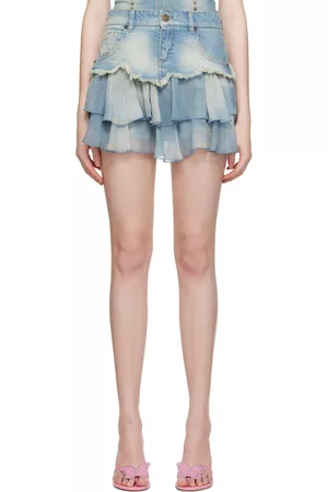BLUMARINE Women Mini Skirts - Blue Tiered Denim Miniskirt