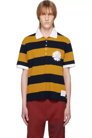 Thom Browne Men Long Sleeve Polo Shirts - Navy & Yellow Flower Rugby Polo