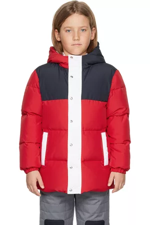 Thom Browne Cropped Jackets - Kids Red & Navy Fun-Mix Down Jacket