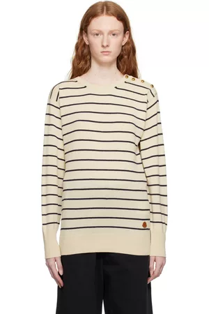 Moncler Women Sweaters - Beige Striped Sweater