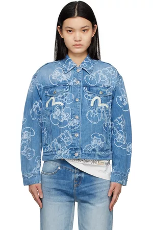 Evisu Women Denim Jackets - Blue Printed Denim Jacket