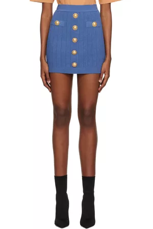 Balmain Women Mini Skirts - Blue Buttoned Miniskirt