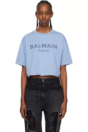 Balmain Women T-shirts - Blue Cropped T-Shirt