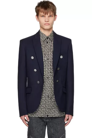 Balmain Men Blazers - Navy Peaked Lapel Blazer