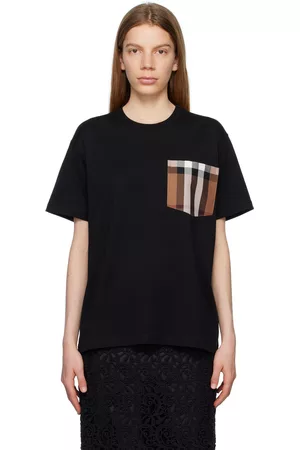 Burberry Women T-shirts - Black Check Pocket T-Shirt