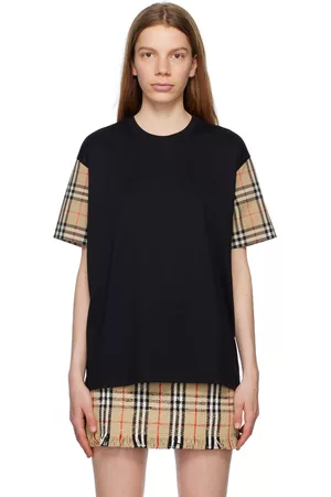 Burberry Women Long Sleeve Polo Shirts - Black Vintage Check T-Shirt