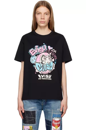 Evisu Women T-shirts - Black Taiko Daruma T-Shirt