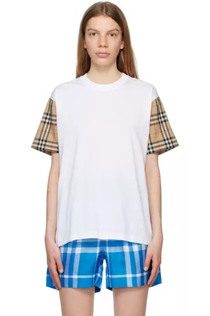 Burberry Women Long Sleeve Polo Shirts - White Vintage Check T-Shirt