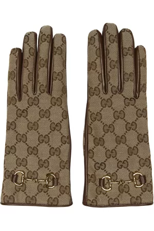 Gucci Women Gloves - Beige & Brown Canvas GG Gloves
