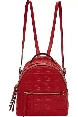 Fendi Women 17 Inch Laptop Bags - Red Mini 'FF' Backpack