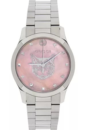 Gucci Women Watches - Silver & Pink 38 mm G-Timeless Iconic Cat Watch