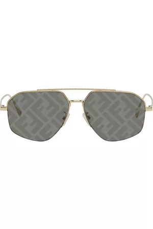 Fendi Aviator-Style logo-print Gold-Tone and Acetate Sunglasses - Men - Black Sunglasses