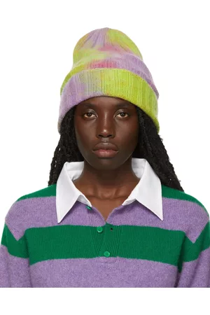 THE ELDER STATESMAN Women Beanies - Green & Purple Dazed Short Bunny Echo Beanie